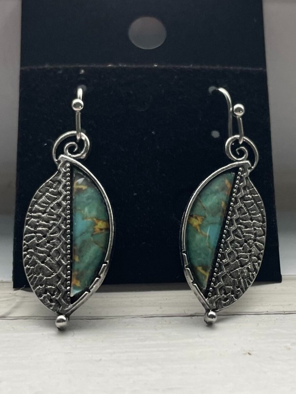 Silver and Green Leaf Dangle Earrings